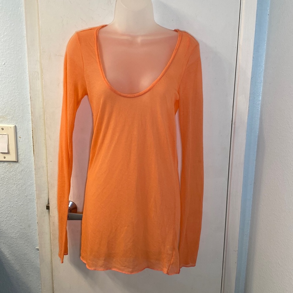 Free People Mesh Long Sleeve Top Coral Size M